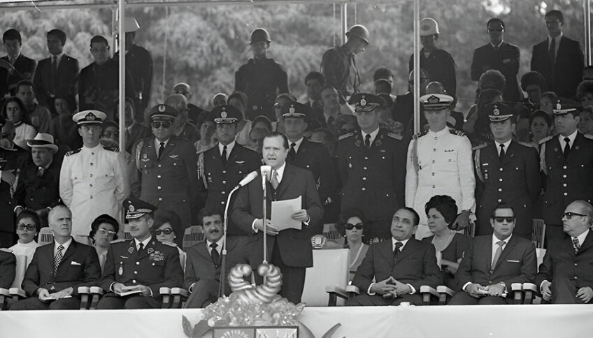 Presidente Rafael Caldera durante el sesquicentenario de la Batalla de Carabobo